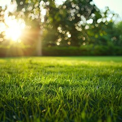 Naklejka premium Lush Green Garden Grass in Close-Up
