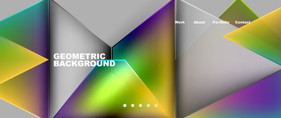 Fototapeta premium Metal triangles with colorful bright triangles. Geometric modern minimalist design template