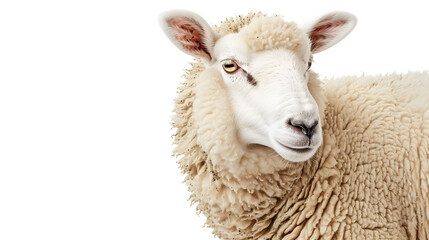 Obraz premium Single sheep isolated on white background. Detailed and clear animal portrait.