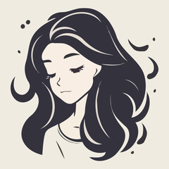 simple cartoon minimalist logo of  a shy woman vector illustration design