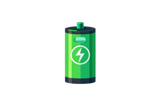 recommend clip art: Illustration of a green battery icon with a lightning bolt symbol representing energy, power, and electricity on a transparent background.