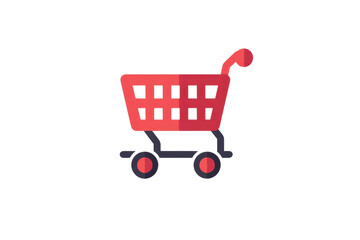 Red shopping cart icon on a transparent background, ideal for e-commerce, online store, and retail business visuals.