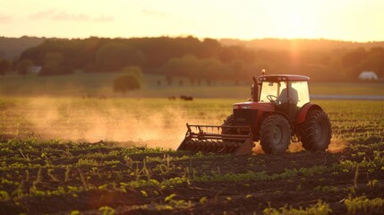 Fototapeta premium tractor in a field with a plow in the background