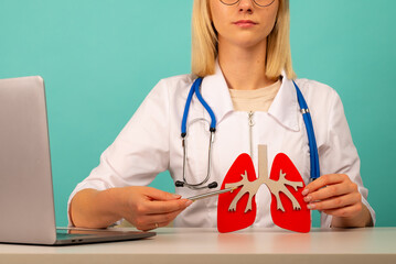 doctor showing pen on a anatomical model of human lung
