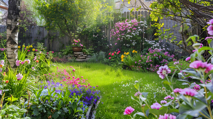 Beautiful Garden with Colorful Flowers - Photo