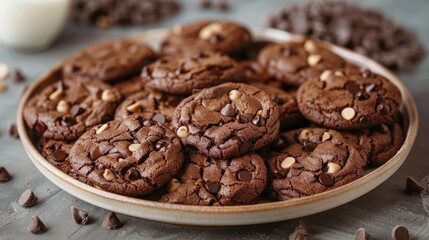 Obraz premium A platter of chocolate cookies and chocolate chips