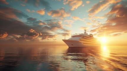 Fototapeta premium Beautiful Sunset Over Ocean with Yacht