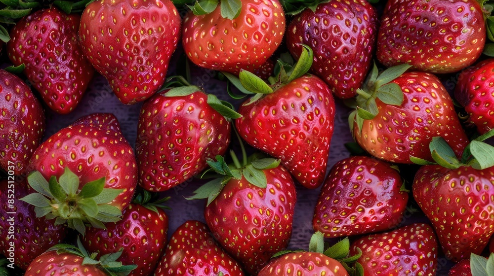 Wall mural display of ripe pink strawberries