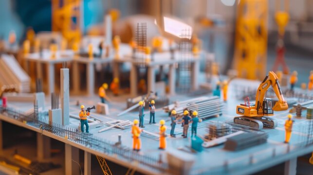 Business insurance illustrated through a construction site with workers, indicating insurance coverage for construction risks and public liability.