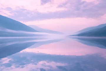 A serene image capturing the early morning light reflecting on a mountain lake, creating a tranquil and picturesque scene