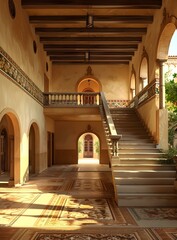 Fototapeta premium Mediterranean Villa Interior with Staircase