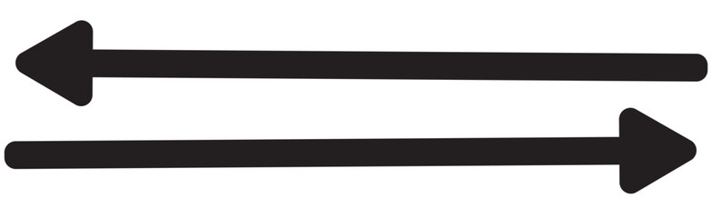 Straight long right vector arrow icon. Black large backwards or left pointing solid long arrow icon