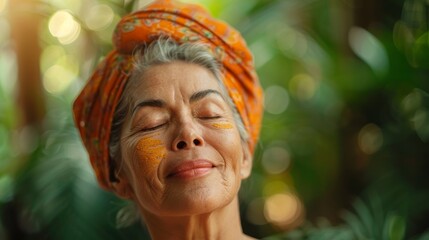 Mature woman having a detoxifying body wrap treatment,