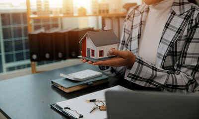 buy or sell real estate mortgage, Sale representative offer house purchase contract to buy a house or apartment and mortgage Money and Financial Concepts