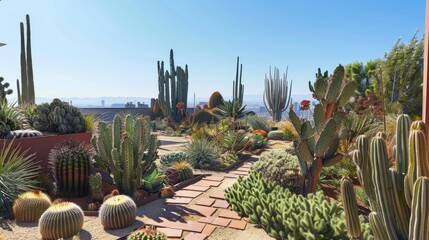 Different varieties of cacti populate the rooftop garden