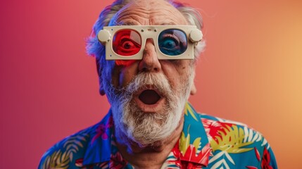 Obraz premium The Elderly Man in 3D Glasses