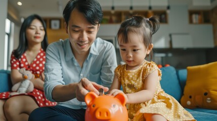 Fototapeta premium The child with piggybank