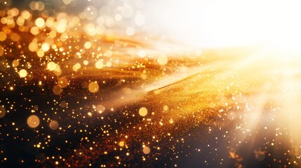 An abstract image featuring golden light sparkles and bokeh, creating a warm and festive atmosphere