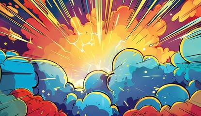 Dynamic Explosion Colorful Manga-Style Comic Background