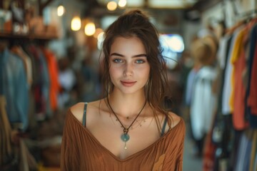 Obraz premium Portrait of a Young Woman in a Boutique