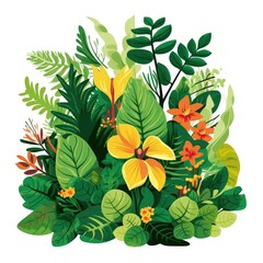 Fototapeta premium Cartoon Vector of Lively Green Leaves and Vibrant Wild Plants