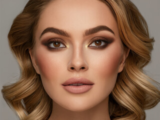 Fototapeta premium Woman with Natural Makeup and Subtle Glow, Effortless Beauty and Elegance