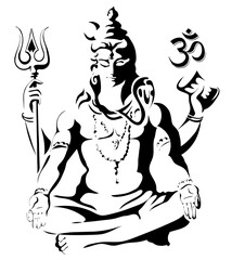 Lord Shiva meditating and giving blessing silloutte