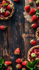 Fresh homemade strawberries tarts with copy space. Rhubarb pie day. Delicious food
