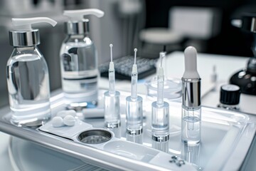Mesotherapy Tools and Serums on Modern Tray for Professional Treatment Sessions