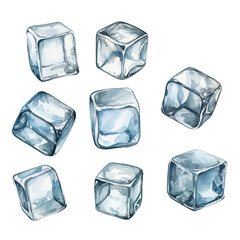 Obraz premium clipart set Ice cubes watercolor illustration png isolated on a transparent background
