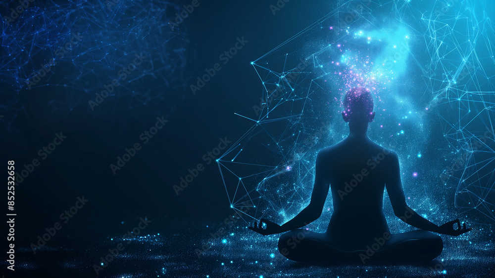 Wall mural Abstract cyberspace and spiritual art, 16:9 aspect ratio, spiritual, inspiration, artificial intelligence, neural networks, data, internet, binary, cloud computing, prompts, universe, DNA, etc. - Wall murals