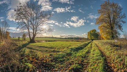 Obraz premium Enchanting autumn landscape sunny rural panorama of idyllic countryside in the fall
