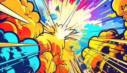 Dynamic Explosion Colorful Manga-Style Comic Background