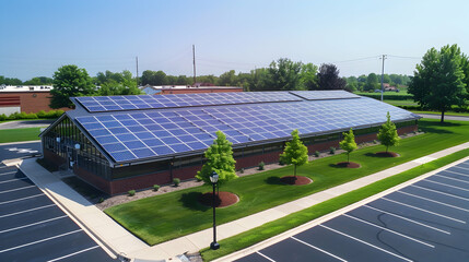 Aerial View of a Building with Solar Panels on its Roof - Photo