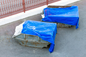 old container for bulky waste, close-up. bunker for construction waste. construction garbage