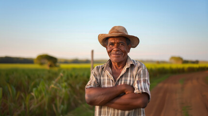 Brazilian Farmer in a field. Smiling rural worker from Brazil