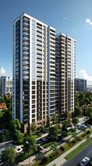 Fototapeta premium The exterior of a residential building with many windows