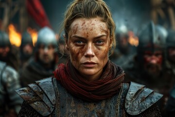 Fototapeta premium Intense warrior woman with battle scars