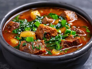 hearty beef stew with vegetables in bowl