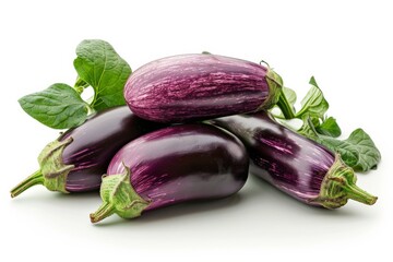 Fresh Organic Eggplants on White Background