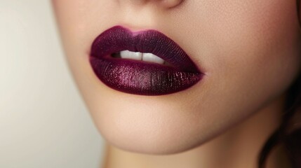 Fototapeta premium Bold Lips: A detailed shot of a models lips with bold vibrant lipstick. Fashion. Beauty. Cosmetics.