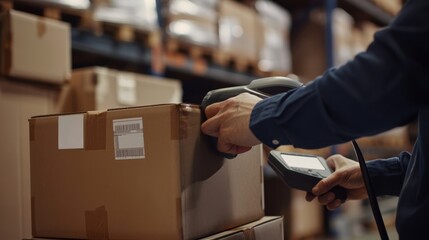 The worker scanning box