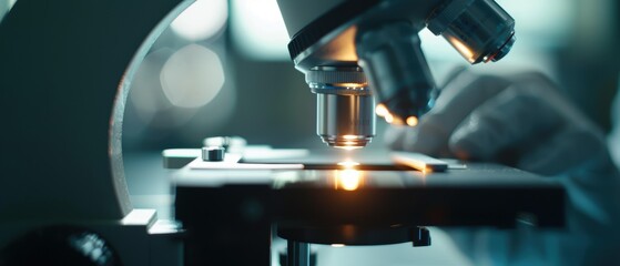 Close-up of a microscope being used for scientific research.