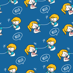 Fototapeta premium Hello Playtime Seamless Kids Communication Pattern