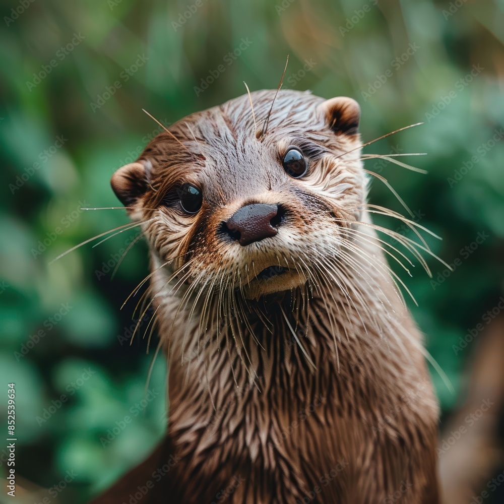 Canvas Prints Curious otter with whiskers in natural habitat