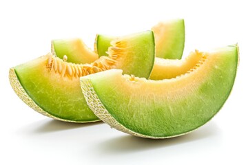 Fresh Honeydew Melon Slices Isolated on White Background