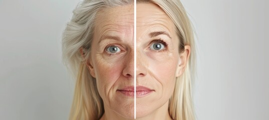 Botox Treatment Before and After - Reduction of Forehead Wrinkles, Skin Rejuvenation, Anti-Aging Concept