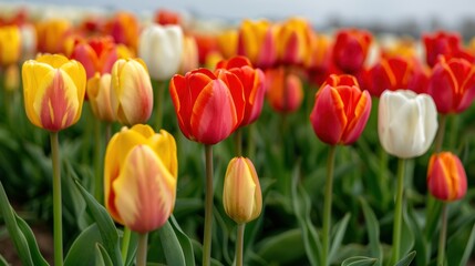 Obraz premium Vibrant tulips in a field