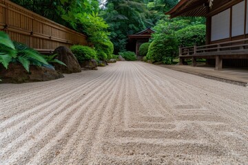 Fototapeta premium Serene Japanese garden path with lush foliage