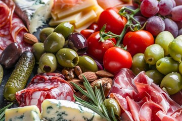 Appetizing Mediterranean Charcuterie Board with Cheeses, Fruits, Nuts, and Cured Meats for Gourmet Dining